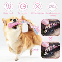 Armscye 5 Pack Puppy Chew Toys for Teething Small Dogs, Pink Rubber Puppy Teething Toys Plush Squeaky Dog Toys for Cleaning Teeth Interactive Pet - Thumbnail 3