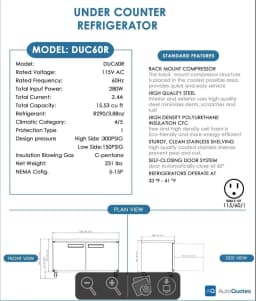 Dukers DUC60F 60 cu ft 2-Door Stainless Steel Commercial Freezer - Thumbnail 6