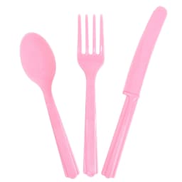 (6 pack) Disposable Cutlery Set, Light Pink, 24 pieces, by Way To Celebrate - Thumbnail 2