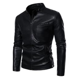 Maoxin Leather Jacket Men Men's Stand-up Collar Leather Biker Padded Jacket Large Size Fashion Casual Jacket Leather Jacket Plus Size Leather Jackets for Men Black XL - Thumbnail 1
