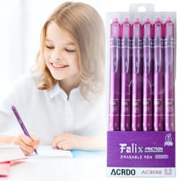 JUMNUYCUH 6Pcs Retractable Erasable Pens, 0.5mm Fine Point Purple Ink Gel Pens, Smooth Writing Pens for Drawing, Journaling and Note Taking, Make - Thumbnail 1