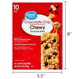 Great Value Chocolate Chip Chewy Granola Bars, 0.84 oz, 10 Count - Thumbnail 8