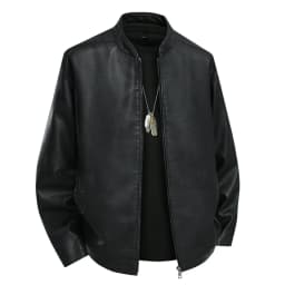 FYEGRE Men's Casual Leather Jacket Modern Stand Collar Lightweight Motorcycle Outerwear Short Style Soft Comfortable Fit For Daily Wear Black XXL - Thumbnail 4
