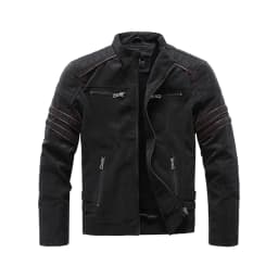 Zpanxa Men's Vintage Motorcycle Leather Jacket Solid Color with Zipper Pockets, Long Sleeve Hooded Biker Coat for Retro Style Black M - Thumbnail 1