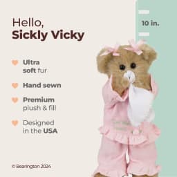 Bearington Sicky Vicky Get Well Soon Stuffed Animal Teddy Bear 10", For Ages 3-14 - Thumbnail 2