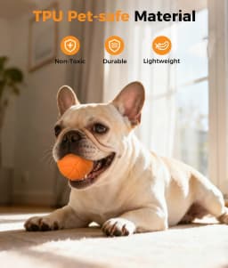 Petbobi Automatic Interactive Dog Ball, Durable E-TPU Rechargeable Rolling Bouncing Toy for Small Medium Dogs, Orange - Thumbnail 4