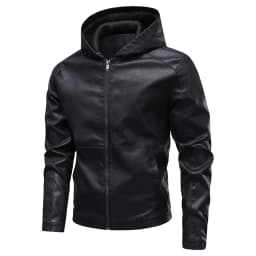 OGLCCG Men's Matte Faux Leather Hooded Jacket Motorcycle Zip-Up Loose Fit Biker Coat Fashion Long Sleeve Bomber Jacket with Pockets - Thumbnail 1