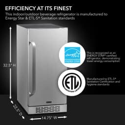 Whynter BOR-326FS 15″ Built-In Energy Star 3.0 cu. ft. Indoor/Outdoor Beverage Refrigerator Cooler Weatherproof in Stainless Steel - Thumbnail 3