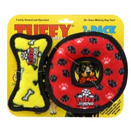 TUFFY Jr Bone Yellow and Ring Red Paw Durable Plush Squeaky Dog Toy, 2 Pack - Thumbnail 1