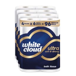 White Cloud Ultra Soft & Strong AIS1 Toilet Paper, 4 packs of 6 Mega Rolls = 96 Regular Rolls - Thumbnail 1