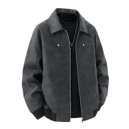 zfhfof Mens Faux Leather Bomber Jacket Casual Full Zip Up Lapel Long Sleeve Golf Jackets Vintage Motorcycle Jacket - Thumbnail 2