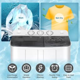 Costway Portable Twin Tub Washing Machine Washer(13.2lbs) & Spinner (8.8lbs) Grey - Thumbnail 3