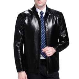 Men’s Faux Leather Jacket Biker Motorcycle Coat Vintage Stand Collar Zip Up Outwear with Pockets - Thumbnail 4