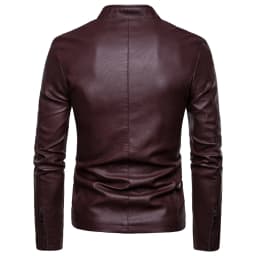 Odeerbi Faux Leather Outwear Jackets for Men Trendy Leather Plus Fleece Jacket Motorcycle Jacket Warm Leather Jacket Wine - Thumbnail 3