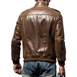 FLAVOR Men Biker retro Brown Leather Motorcycle Jacket Genuine Leather jacket (XX-Large, Brown) - Thumbnail 2