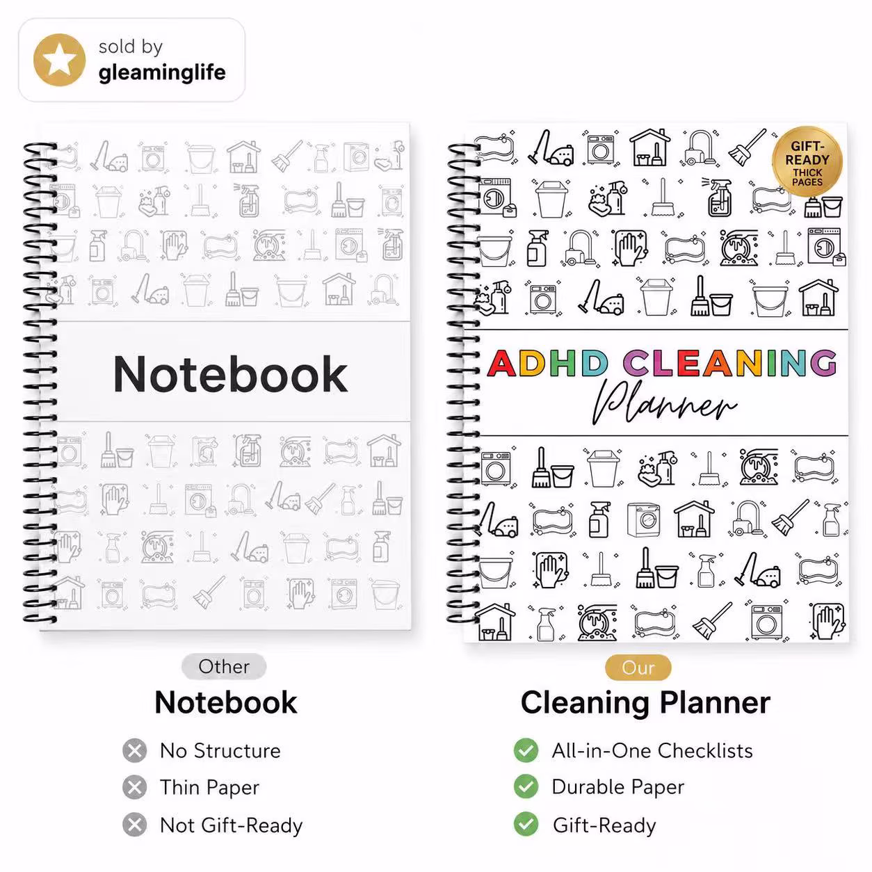 Cleaning Planner & Schedule Checklist Organizer – Daily, Weekly, Monthly & Annual Chore Chart Notebook, Durable Household Management Journal for Home - Thumbnail 2