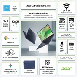Acer Chromebook 315 15.6-inch FHD (1920 x 1080) Laptop with Google AI, 4GB RAM, 128GB eMMC, Elemental Blue - Thumbnail 2