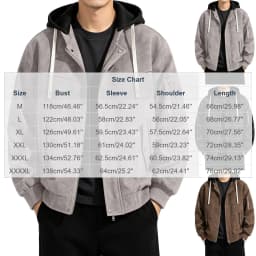 Eryao Men's Zip Up Jacket Fall Winter Vintage Faux Leather Patchwork Hooded Jackets Casual Big and Tall Drawstring Outerwear Coat with Multi Pockets Black,M - Thumbnail 3