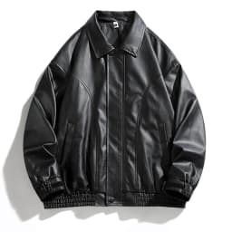 Leather Jacket Men Casual Long Sleeve Zip Up Outerwear Coat with Pockets Slim Fit Biker Motorcycle Jackets, Black, XL - Thumbnail 3
