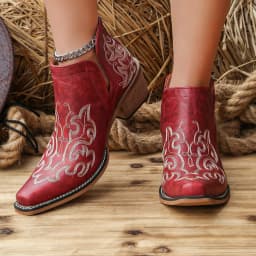 SACFOF Women's Cowboy Cowgirl Western Ankle Boots Floral Embroidered Stitched V Cut Snip Toe Classic Country Booties - Thumbnail 3