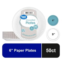 Great Value Uncoated White Paper Plates, 6 Inch, Pack - Thumbnail 1