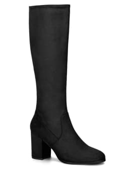 BLISSFUL STEP Women's Knee High Boots Side Zipper Faux Suede Block Chunky Heels Black 8 - Thumbnail 1