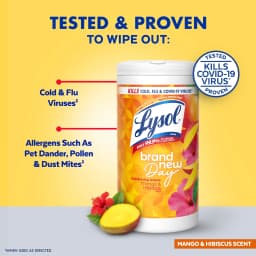Lysol Disinfecting Wipes, All Purpose Cleaner, Multi Surface Antibacterial Cleaning Wipes, Cleaning Supplies, Mango & Hibiscus Scent, 80 Count - Thumbnail 2
