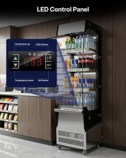 Upstreman Commercial Display Refrigerator, 7.8 Cu.Ft/ 220L Cake Display Case Fridge Open Merchandiser Beverage Cooler with LED Lighting and Wheels - Thumbnail 5