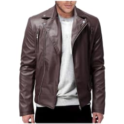 DayScoop Winter Outer Jacket for Men Fashion Outerwear Big & Tall Casual Fall Long Sleeve Leather Motorcycle Zipper Coat Hoodless Faux Tops Plus Size - Thumbnail 2