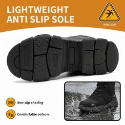 XQJ Men's Steel Toe Work Boots, Comfortable Lightweight Industrial Construction Shoes, Durable High Top Safety Boots - Black - Size 5 - Thumbnail 5