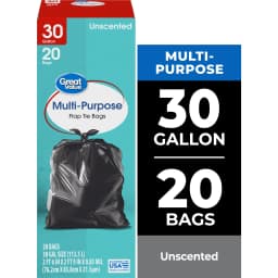 Great Value 30-Gallon Large Flap Tie Trash Bags, 20 Bags - Thumbnail 1