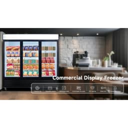 Glass Door Merchandiser Freezer 70 Cu.ft Swing Door Commercial Reach-In Display Freezers with LED Top Panel Upright Freeze Storage - Thumbnail 7