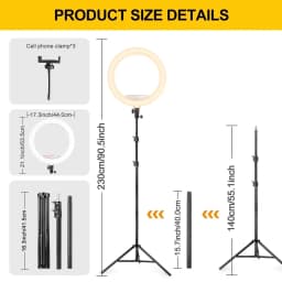 ZOMEI Ring Light with Stand and Phone Holder, 18" Ring Light Tripod for iPhone, Professional LED Circle Light with 70" Tripod, Selfie Ringlight - Thumbnail 2