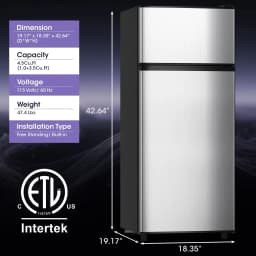 Patiosunny 4.5 cu.ft Mini Refrigerator, Double Door Fridge with Freezer, Adjustable Thermostat & Glass Shelves for Dorm, Bedroom, Apartment, Office - Thumbnail 3