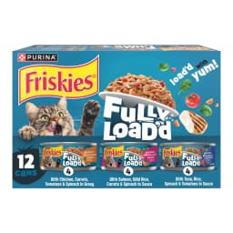 Friskies Fully Load’d Chicken, Salmon, & Tuna Flavor Chunks Wet Cat Food Variety Pack, 5.5 oz. Cans (12 Pack) - Thumbnail 1