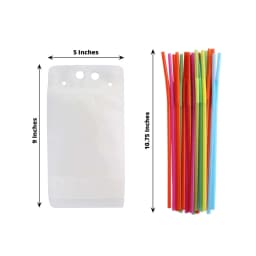 Efavormart 50 Pack Clear Stand-Up Plastic Drink Pouches with Straws, 12oz Reclosable Hand-Held Zipper Juice Smoothie Drink Bags - Thumbnail 3