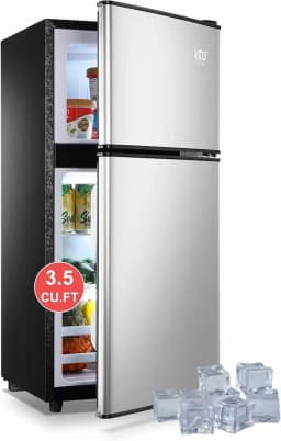 Generic Top-Freezer Refrigerator, 3.5 Cu.ft 2-Door Kitchen Fridge with 7-Level Adjustable Thermostat, Lock, Ice Compartment, Energy Saving, Silver - Thumbnail 1
