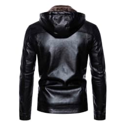 TMOYZQ Men's Leather Jackets Vintage Fleece Lined Winter Jackets Casual Fashion Zipped up Motorcycle Bomber Jacket Outerwear Slim Fit Hooded Coat - Thumbnail 3