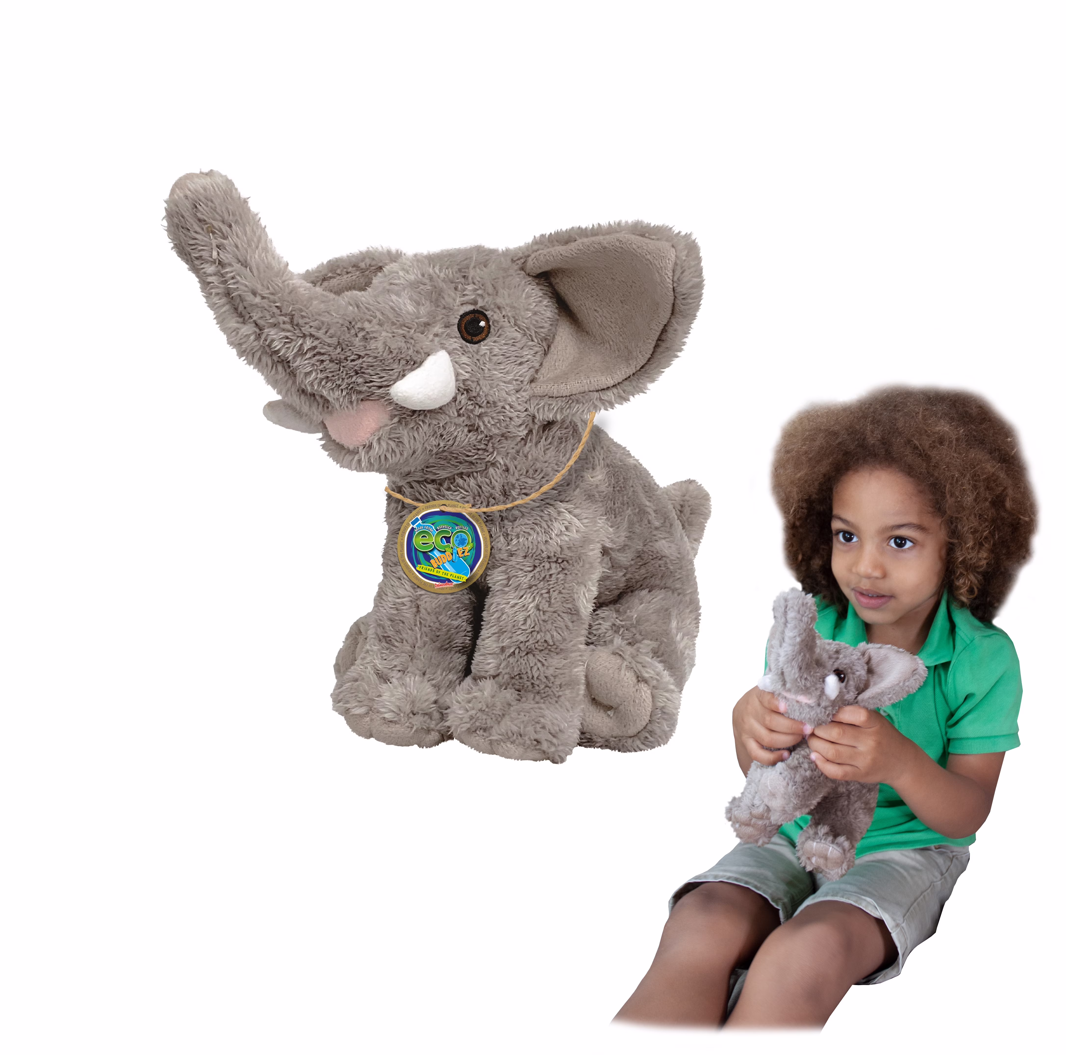 EcoBuddiez Elephant by Deluxebase – 9" Medium Soft Plush Toy Made from Recycled Plastic Bottles - Thumbnail 1