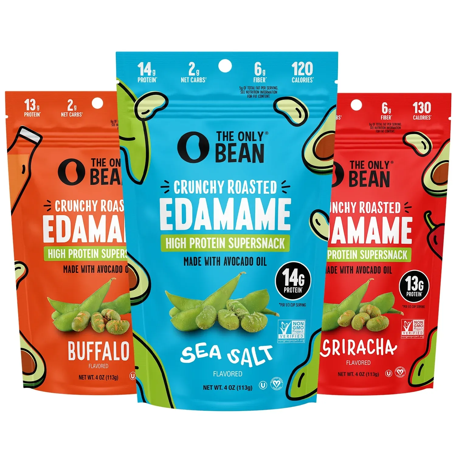The Only Bean Crunchy Dry Roasted Edamame Beans (Variety Pack), Low Carb Keto Healthy Snacks For Adults and Kids, Fiber Protein Snacks, Diabetic