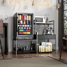 ModFurne Mini Fridge Stand with Storage, Mini Refrigerator Stand with Power Outlet, Wine Fridge Table with Movable Storage Basket for Dorm Home Use - Thumbnail 3