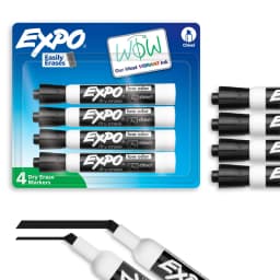 EXPO Dry Erase Markers, Chisel Tip, Black, 4 Count - Thumbnail 1