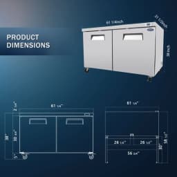 ORIKOOL 60" Commercial Under Counter Freezer 2 Door 18.5 Cu.ft Undercounter Work Top Freezers ETL Approved(LTL carry) - Thumbnail 5
