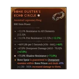Diablo 4 S8 Bone Duster'S Echo Circle 1Ga Bone Spear Legendary Gear Equipment - Thumbnail 1