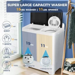 Adnoom Portable Washer 30lbs, 2-in-1 Twin Tub Washer & Dryer Combo Compact Semi-Automatic Washing Machine with Drain Pump, Black - Thumbnail 2