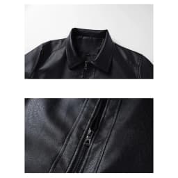 FRSASU Men's Vintage Stand Collar Leather Jacket Windproof Zip Pocket Casual Motorcycle Bomber Outwear Coat Black - Thumbnail 8