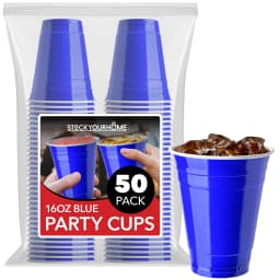Stock Your Home Blue Plastic Cups Disposable, 16oz (50 Count) Heavy-Duty, Large Party Cup Pack Bulk Pack for Drinking Punch, Soda, Wine, Beer, 4th - Thumbnail 1