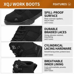 XQJ Men's Steel Toe Work Boots, Comfortable Lightweight Industrial Construction Shoes, Durable High Top Safety Boots - Black - Size 5 - Thumbnail 6