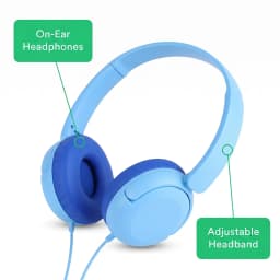 onn On-Ear Headphones with 3.5 mm Connector, Blue - Thumbnail 3
