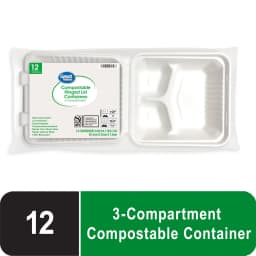 Great Value Compostable Hinged 3-Compartment Take-Out Containers, White, 8 Inch, 12 Count - Thumbnail 1